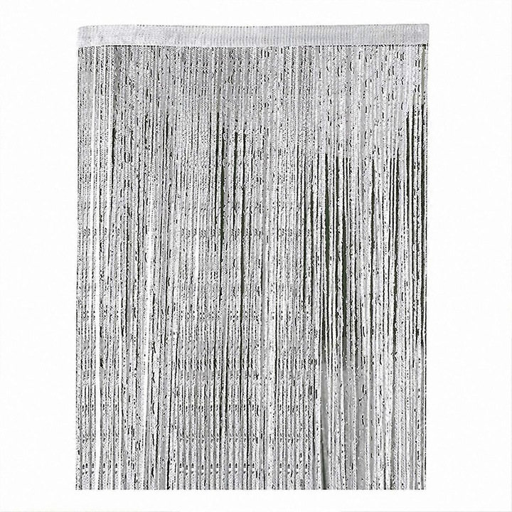 Perdea din siruri 100% poliester cu panglica argintie, gri, 100 x 200 cm