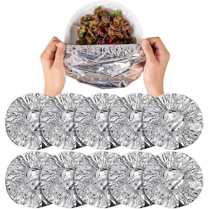 Capace elastice din folie de aluminiu pentru boluri, reutilizabile, izolare termica, argintiu, set de 10 buc