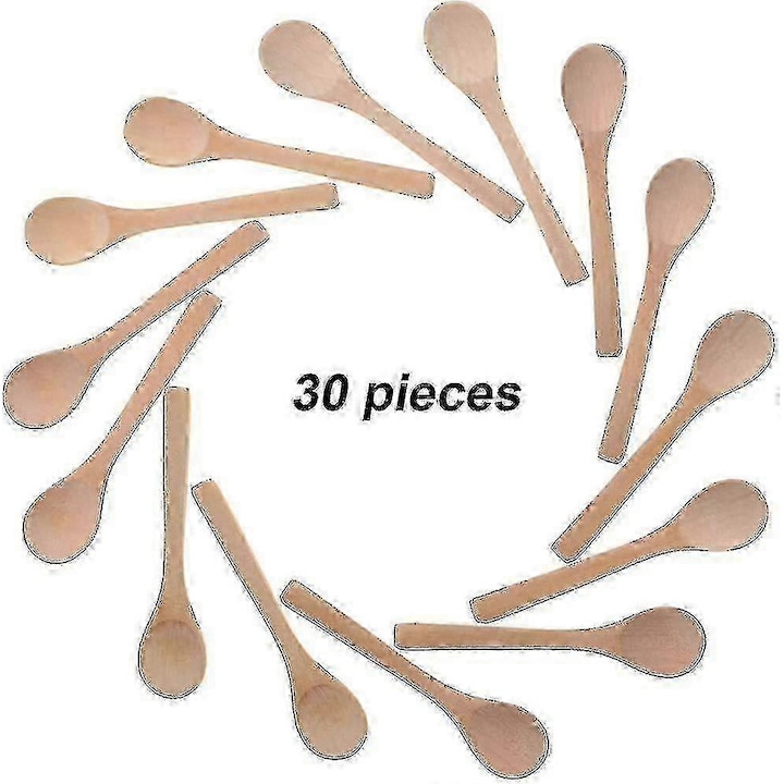 Lingurite mini din lemn pentru ceai, zahar si miere, naturale, set 30 buc., 13 cm