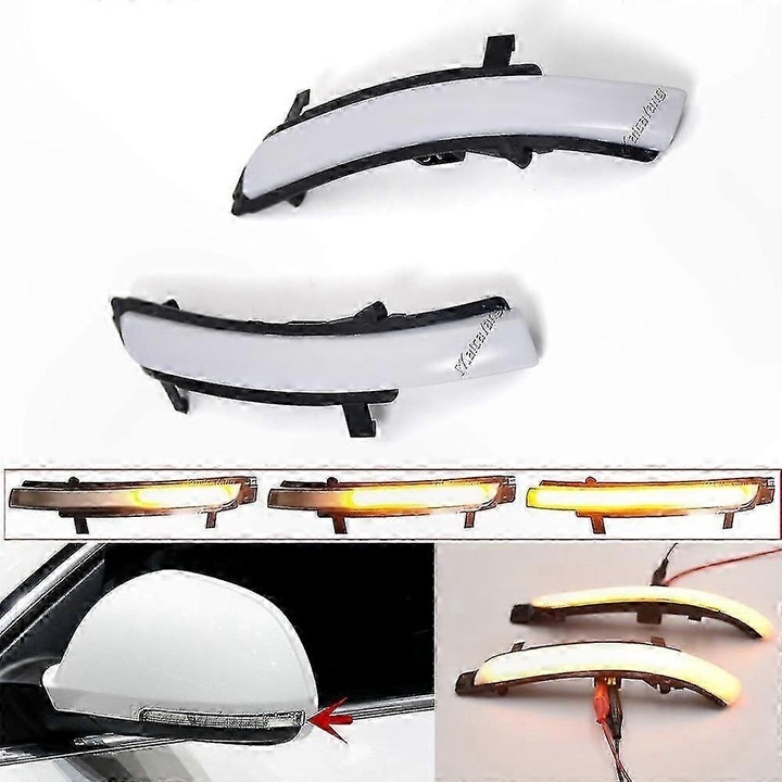 Semnal LED secvential pentru oglinda, set 2, compatibil Skoda Octavia 2 (1Z) 2004-2013 / Octavia 3 (5E) 2012-2020 / Superb MK2/MK3 2008-2015, lentila alb-mat (milk white), cod 3T0945292B/3T0945292