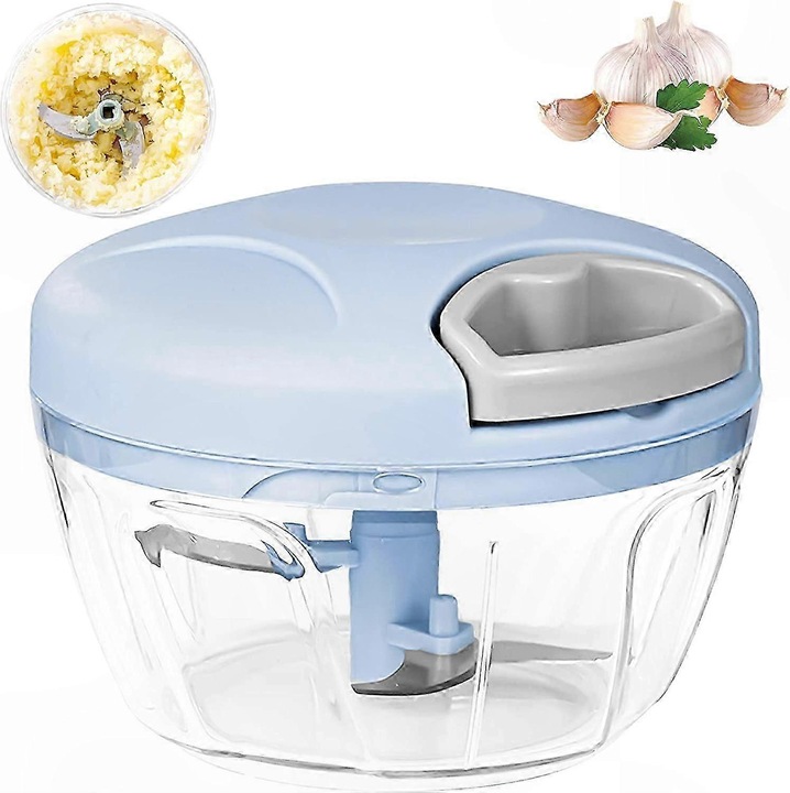 Tocator manual pentru alimente FG123K0225-260807-3416, lame din inox 304, capacitate 500 ml, corp PS+PP+ABS fara BPA, albastru deschis