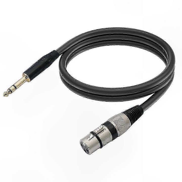 Cablu audio balansat XLR 3-pini femela la jack 6,35 mm TRS, placat cu aur, dublu ecranat, negru, 1.8 m, FG123K0225-260807-3953