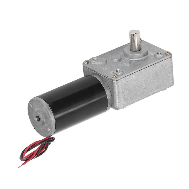 Motor reductor cu melc DC 12V FG123K0225-260807-189, auto-blocant, ax simplu reversibil, 80 RPM, melc metalic, 1,6 A nominal, 6,5 A la blocaj, negru/gri