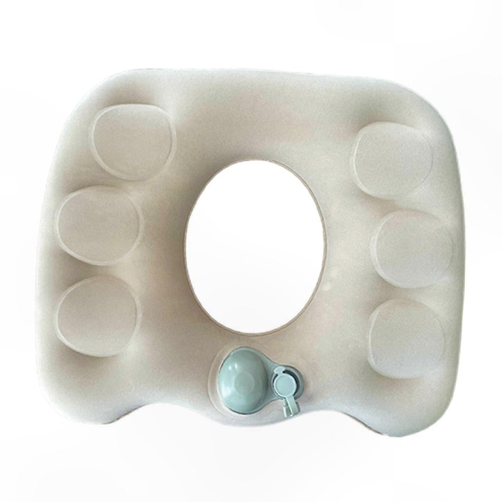 Perna gonflabila pentru sezut donut, cu acoperire din PVC flockat, design ventilat si decupaj central pentru coccis, bej, 45.5 x 39 x 11 cm (diametru interior 16 x 19.5 cm)