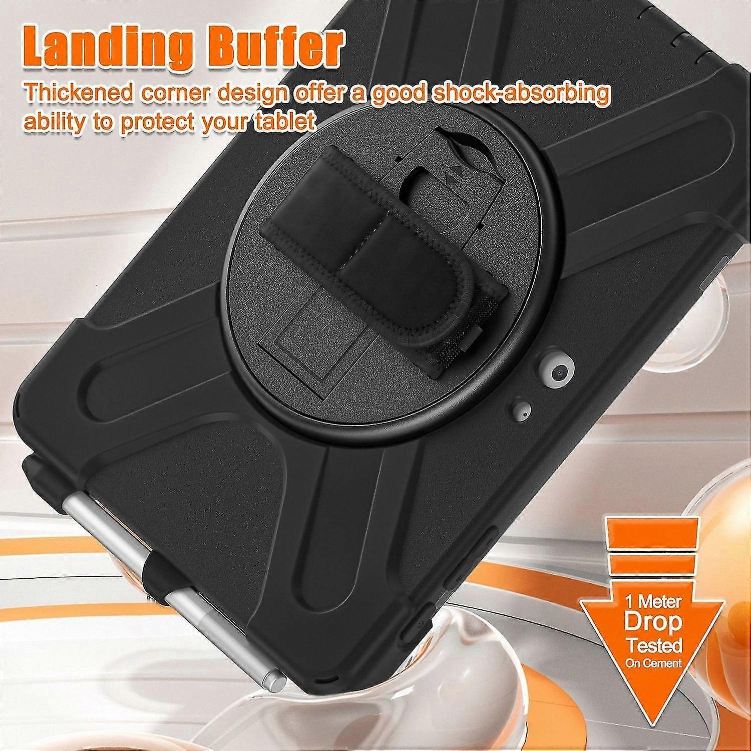 Husa de protectie pentru Surface Go FG123K0225-260807-5635, antisoc din silicon si policarbonat, suport rotativ, curea de umar si banda pentru mana, slot pentru stylus, negru