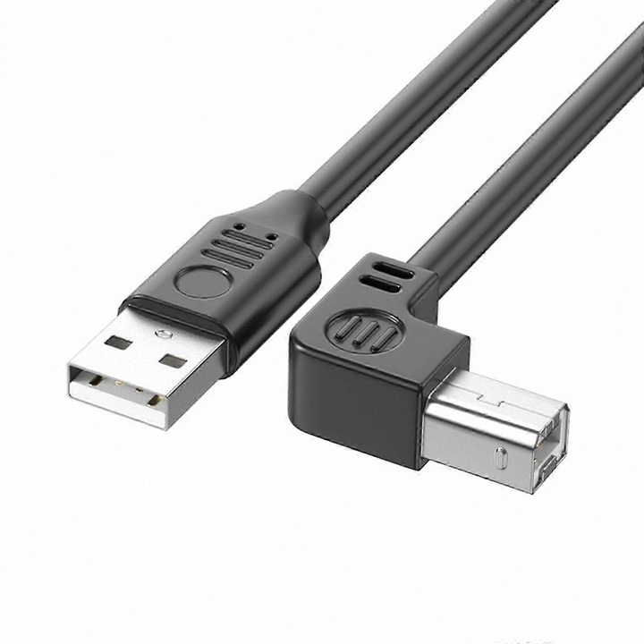 Cablu USB 2.0 la USB-B FG123K0225-260807-6171, conector unghi 90° pentru imprimanta/scanner, ecranat (foil+impletitura), 480 Mbps, negru
