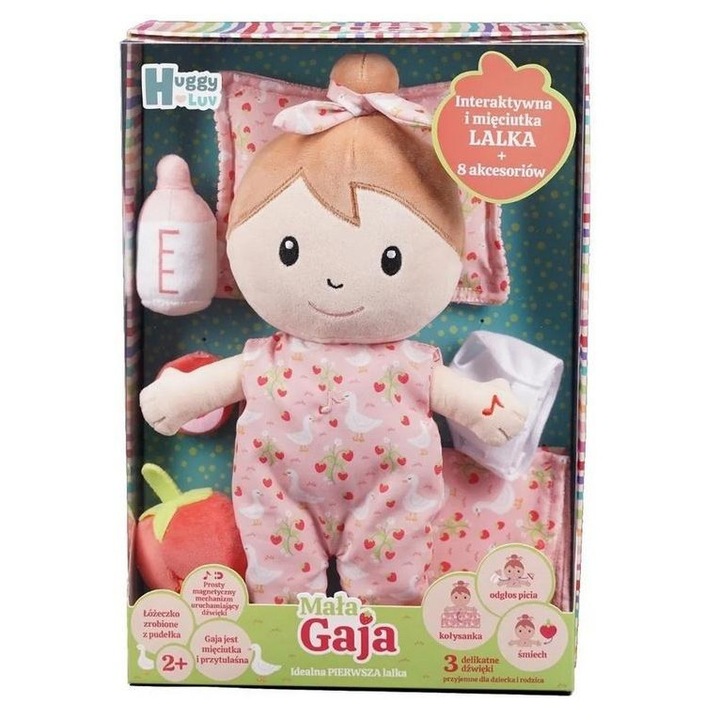 Papusa interactiva TM Toys Huggy Luv Gaja 774813, moale, cu 8 accesorii, multicolor, 3+ ani