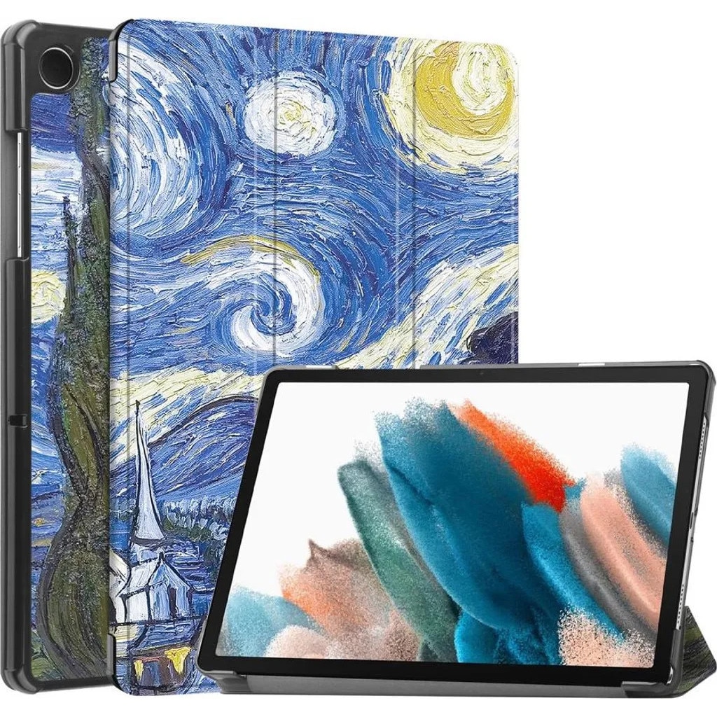 Husa pentru Samsung Galaxy Tab A9 K0345-0808-KFCJ-xw91, suport pliabil tri-fold, functie sleep/wake, imprimat Starry Night, multicolor