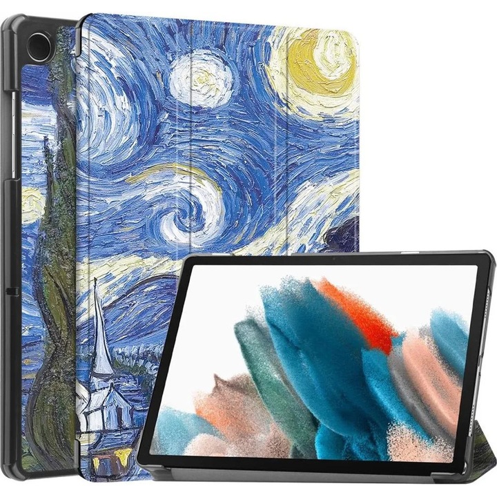 Husa pentru Samsung Galaxy Tab A9 K0345-0808-KFCJ-xw91, suport pliabil tri-fold, functie sleep/wake, imprimat Starry Night, multicolor