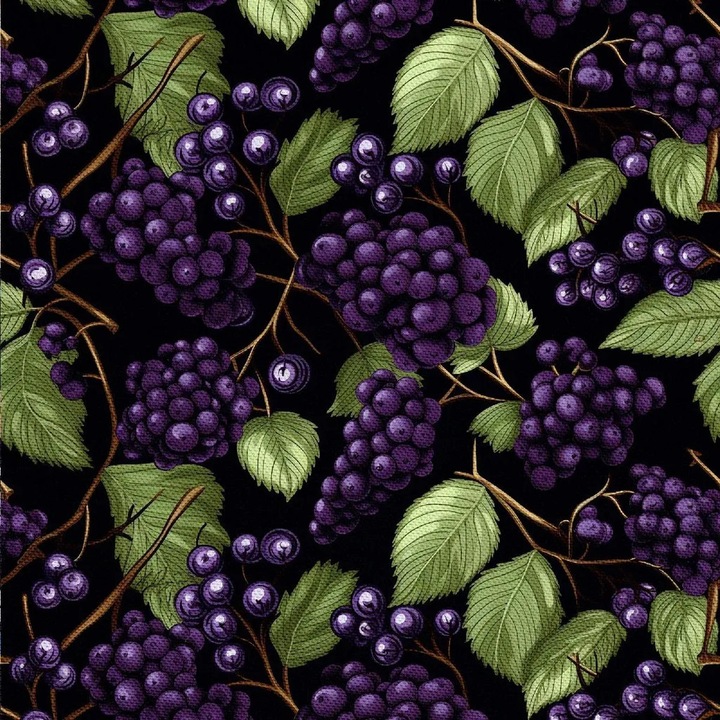 Oxford kültéri textil anyag DX7020 (K0345-0808-KFCJ-xw1111), dekoratív PU vászon, 100% poliészter, 210 g/m², szélesség 155 cm, többszínű (szőlő motívum)