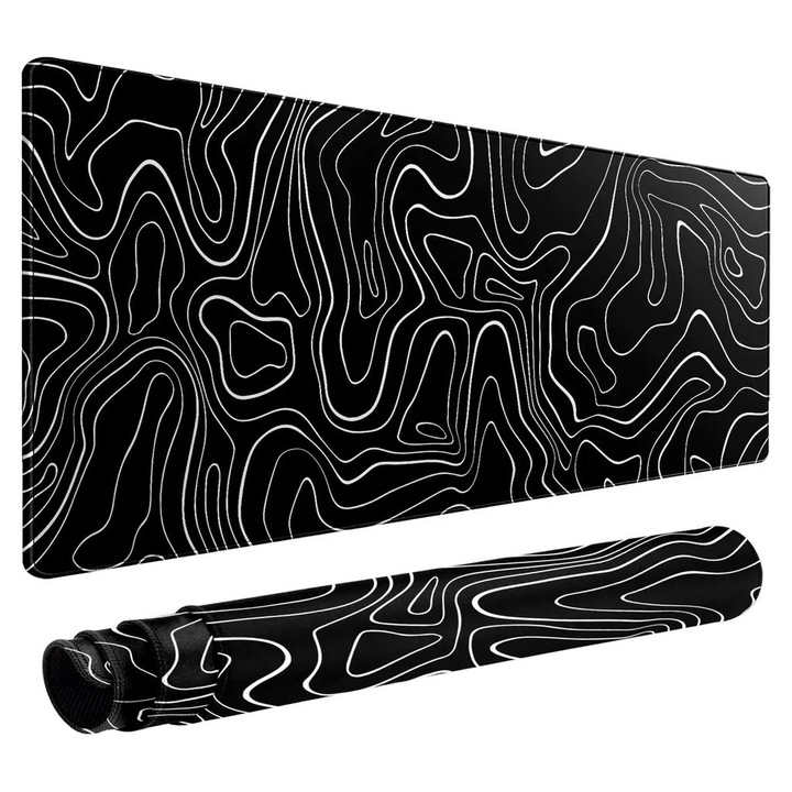 Mousepad pentru gaming K0345-0808-KFCJ-xw1448, margini cusute, baza antiderapanta din cauciuc, rezistent la apa, usor de curatat, negru/alb