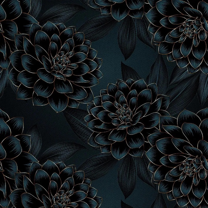Kültéri textil anyag Oxford K0345-0808-KFCJ-xw1594, 100% poliészter 210 g/m², PU vízálló bevonat, sötét virágminta, szélesség 155 cm