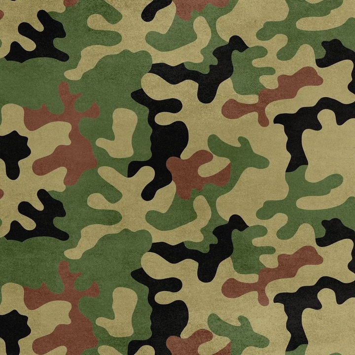 Textil anyag, poliészter velúr Álcázó minta (Camouflage 3) K0345-0808-KFCJ-xw1887, 280 g/m², szélesség 145 cm (140 cm nyomtatott), kopásállóság 30.000 ciklus, 30°C-on mosható, sokszínű