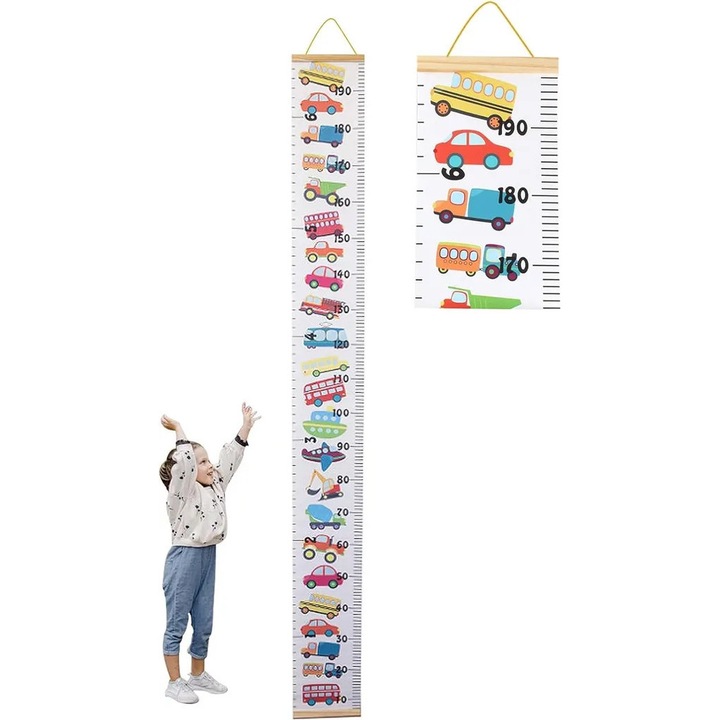 Fali magasságmérő gyerekeknek, K0345-0808-KFCJ-xw2431, fából és textilből, többszínű, 0–190 cm