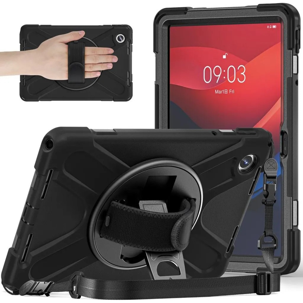 Husa heavy-duty pentru tableta Lenovo Tab M11, suport rotativ 360°, banda pentru mana si curea de umar reglabila, negru, K0345-0808-KFCJ-xw282