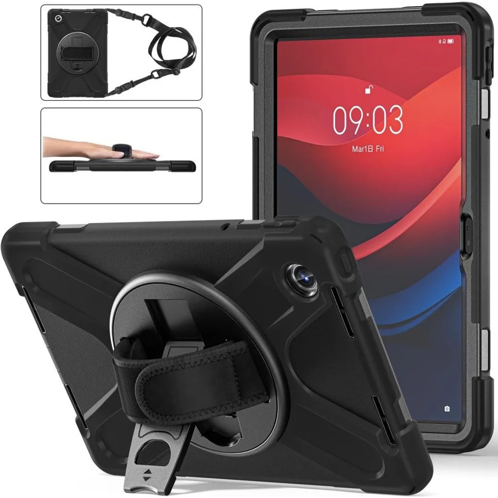 Husa heavy-duty pentru tableta Lenovo Tab M11, suport rotativ 360°, banda pentru mana si curea de umar reglabila, negru, K0345-0808-KFCJ-xw282
