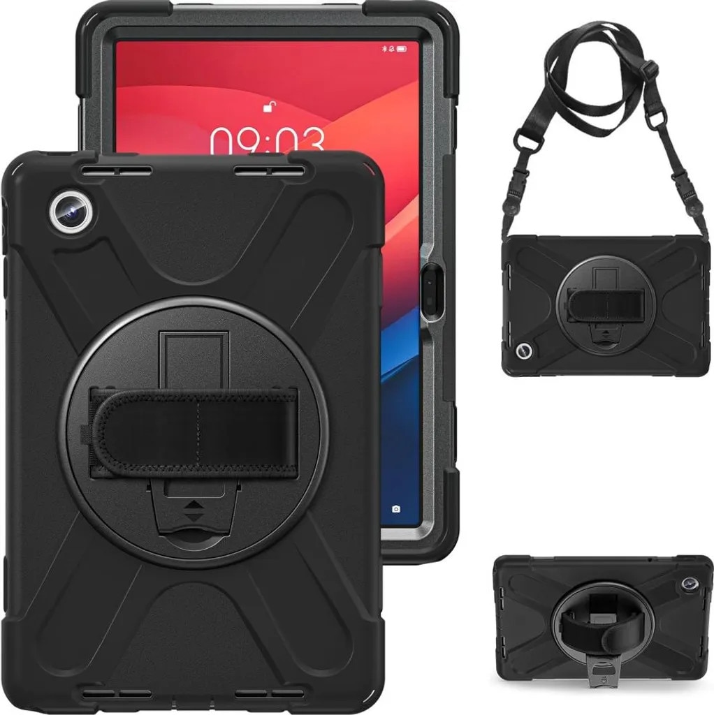 Husa heavy-duty pentru tableta Lenovo Tab M11, suport rotativ 360°, banda pentru mana si curea de umar reglabila, negru, K0345-0808-KFCJ-xw282