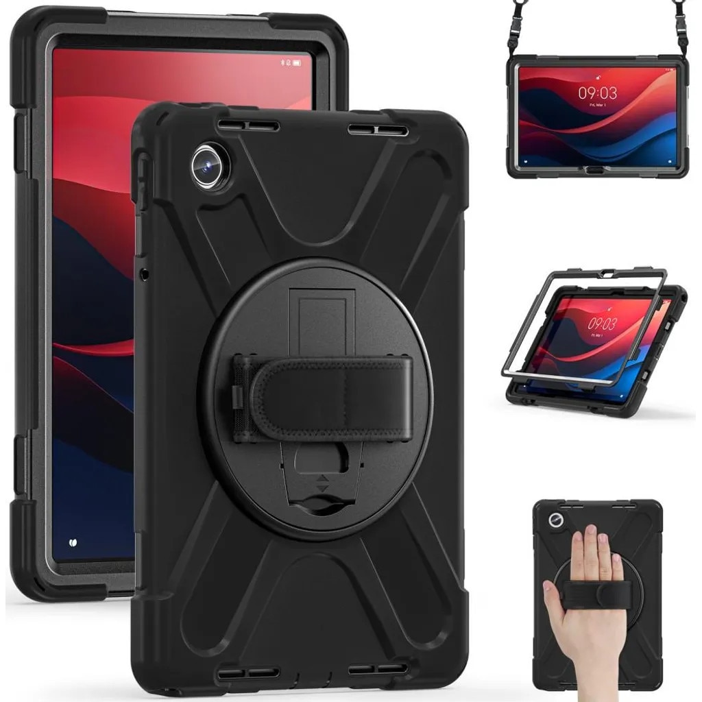 Husa heavy-duty pentru tableta Lenovo Tab M11, suport rotativ 360°, banda pentru mana si curea de umar reglabila, negru, K0345-0808-KFCJ-xw282