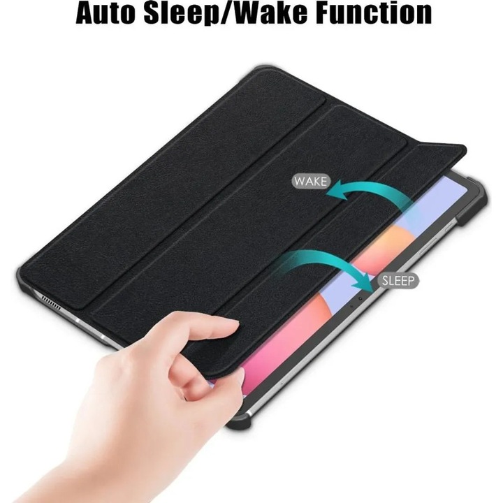 Husa tri-fold pentru Samsung Galaxy Tab S7 FE/S7 Plus/S8 Plus, cu functie auto sleep/wake si suport, negru, model K0345-0808-KFCJ-xw703