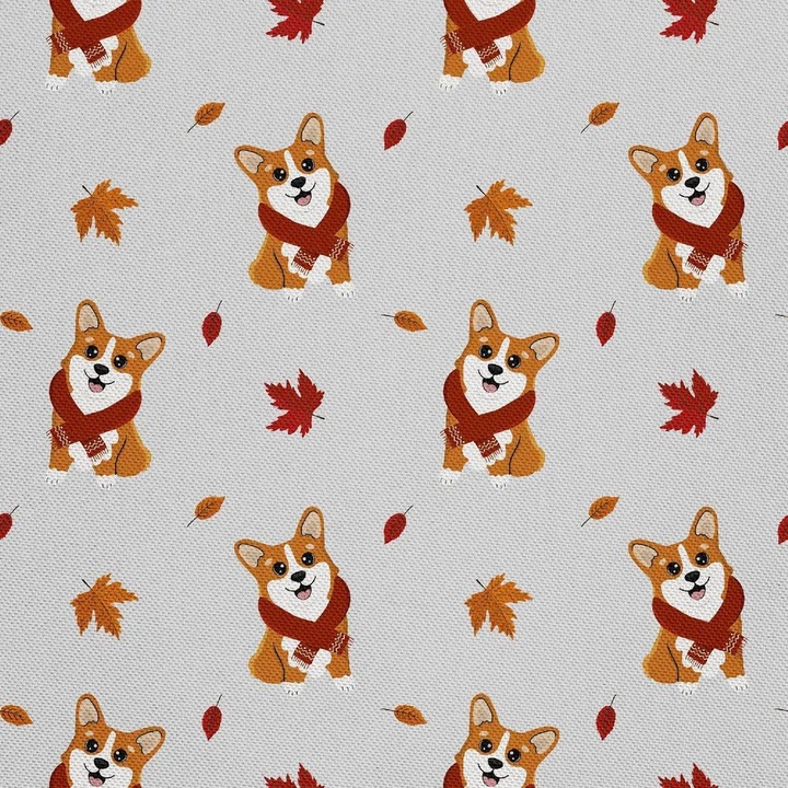 Oxford kültéri textil anyag K0345-0808-KFCJ-xw720, Corgi mintás sállal, PU vízálló bevonat, 100% poliészter, 210 g/m², szélesség 155 cm, méteráru, többszínű