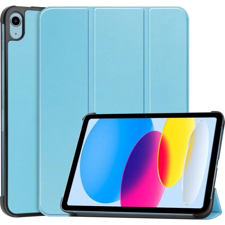 Husa tri-fold pentru iPad 10.9 (2022) si iPad (2025), functie sleep/wake si suport stand pliabil, albastru deschis, K0345-0808-KFCJ-xw1350