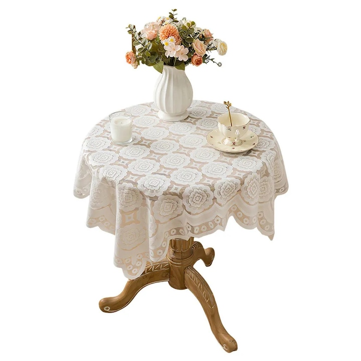 Díszterítő csipke K0345-0808-KFCJ-xw8292, vintage virágmintás, fehér, 60 x 60 cm