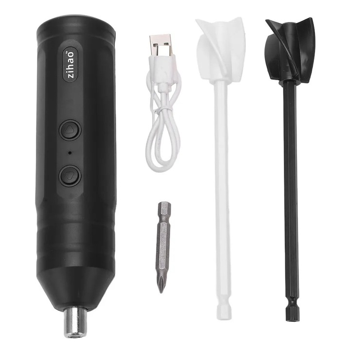 Миксер за епоксидна смола X1 K0345-0808-KFCJ-xw4021, презареждаем, бавен мотор 220 RPM, въртящ момент 3 Nm, батерия 18650 1200 mAh, магнитни лопатки с 4 остриета (черно/бяло), черен