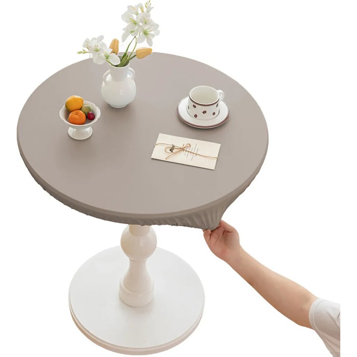 Kerek asztalterítő K0345-0808-KFCJ-xw7530, rugalmas műbőrből, vízálló, hőszigetelő, szürke, O 120 cm