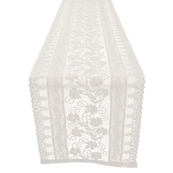 Csipketerítő K0345-0808-KFCJ-xw8114, vintage virágmintás, fehér, 2 darabos szett, 30 x 90 cm