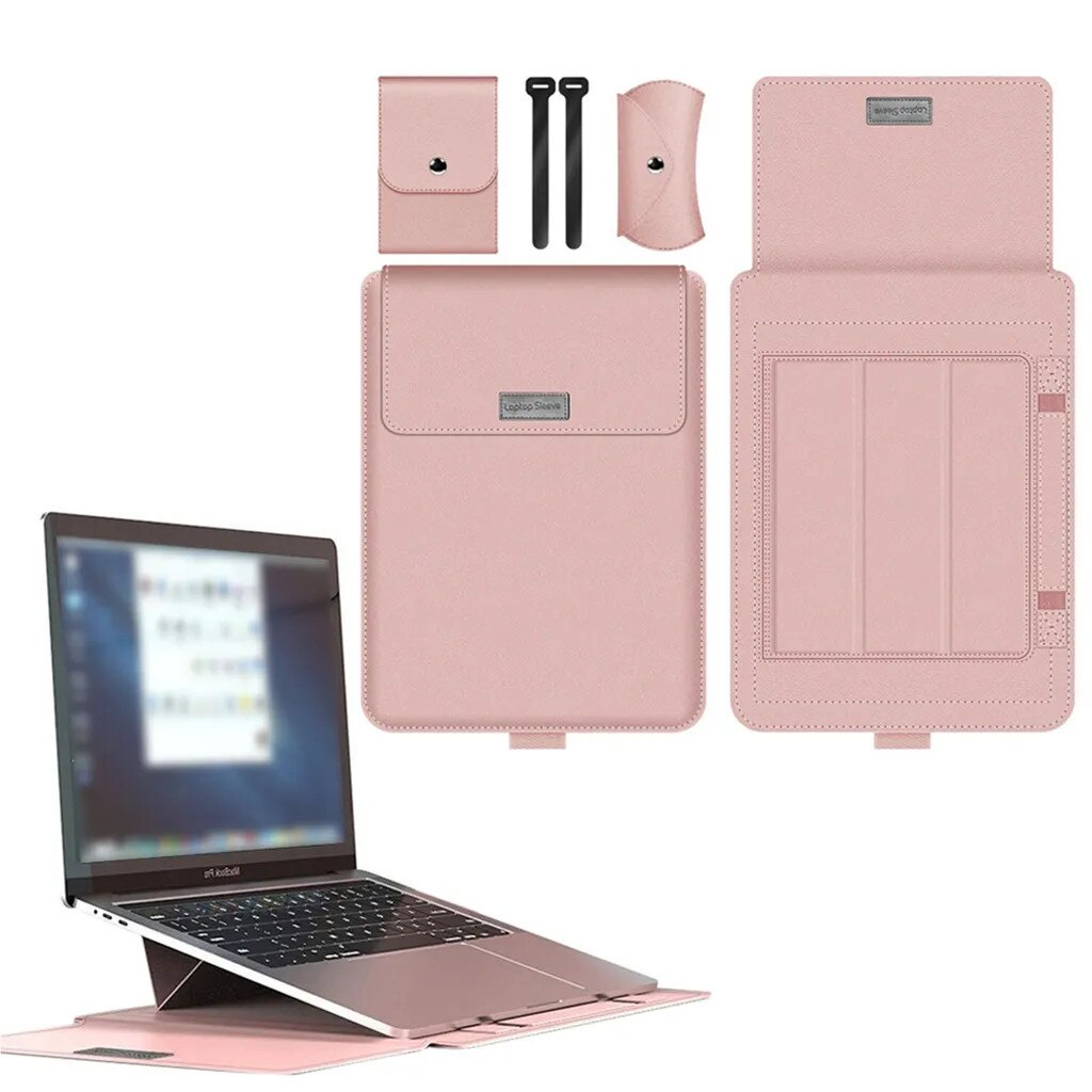 Husa laptop K0345-0808-KFCJ-xw7359 cu suport pliabil, compatibila 13/14 inch (34 x 25 cm), roz