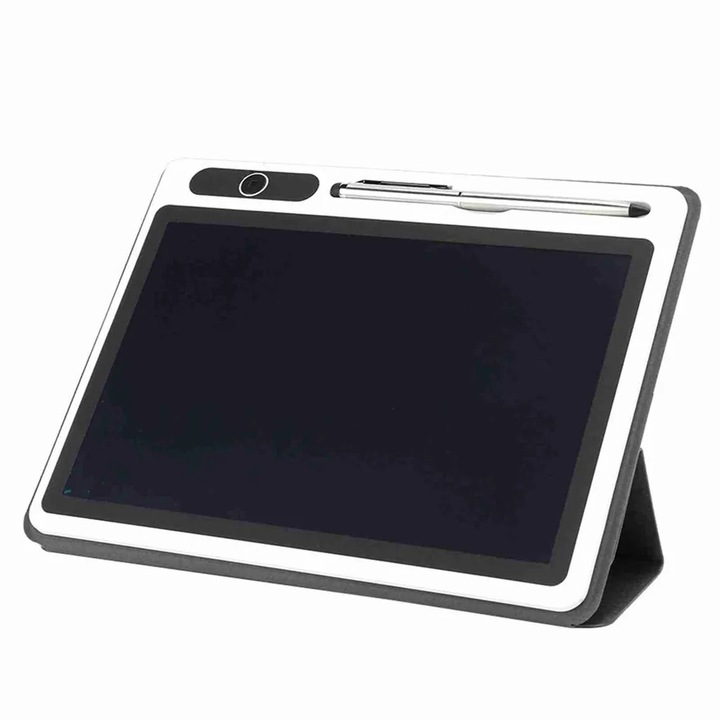 Таблет за писане LCD K0345-0808-KFCJ-xw4809, 9-инчов гъвкав LCD екран, жълто-зелен текст, захранване CR2025, черен с калъф от екологична кожа