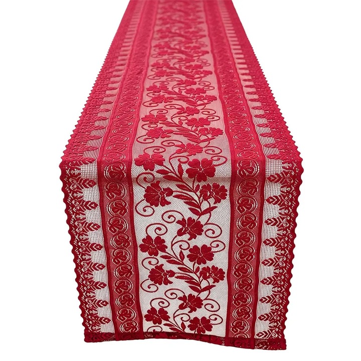 Csipketerítő K0345-0808-KFCJ-xw8408, virágmintás, piros, 2 db-os szett, 30 x 90 cm