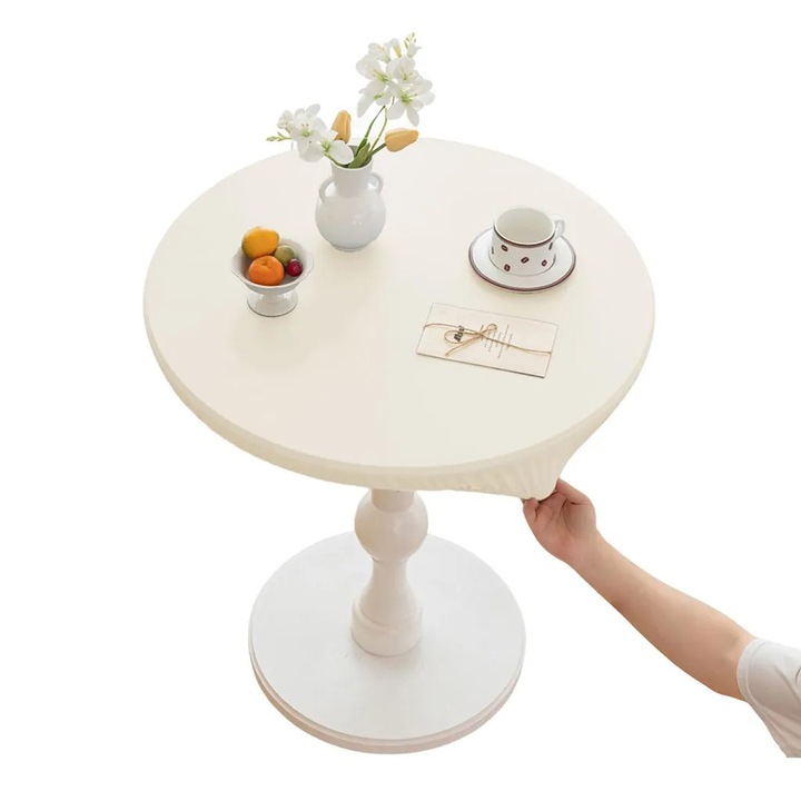 Kerek asztalterítő K0345-0808-KFCJ-xw8691, vízálló és hőszigetelő műbőrből, bézs, O 80 cm