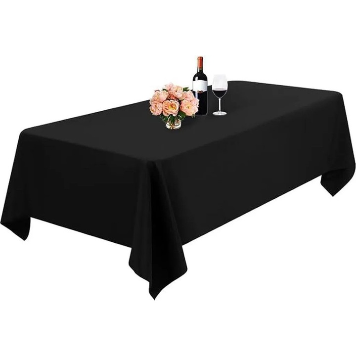 Téglalap alakú poliészter asztalterítő K0345-0808-KFCJ-xw11805, foltálló és gyűrődésmentes, fekete, 228 x 336 cm