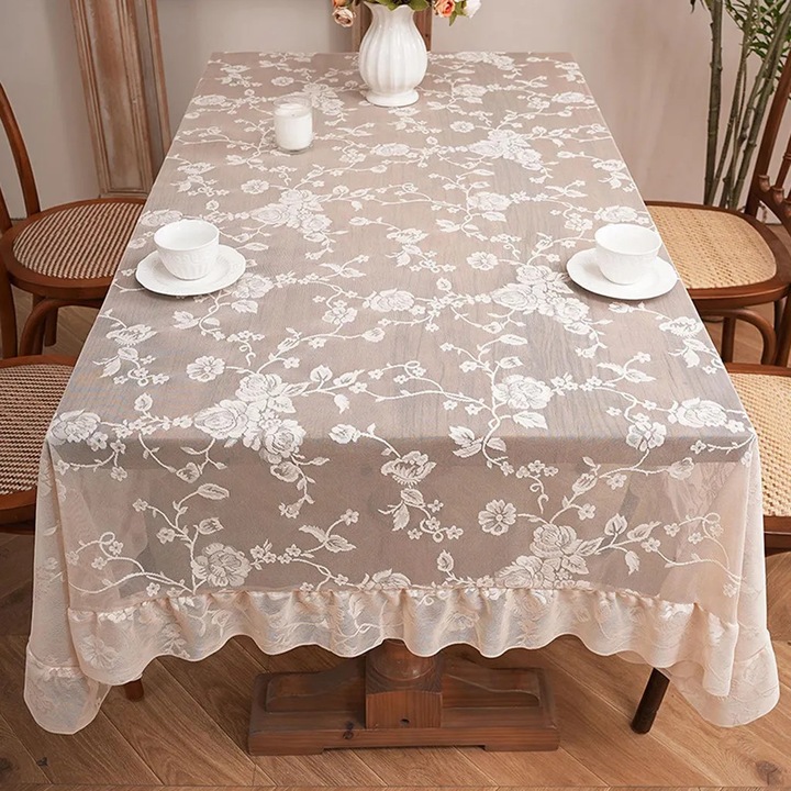 Francia csipketerítő K0345-0808-KFCJ-xw8387, virágmintás, bézs, 140 x 180 cm