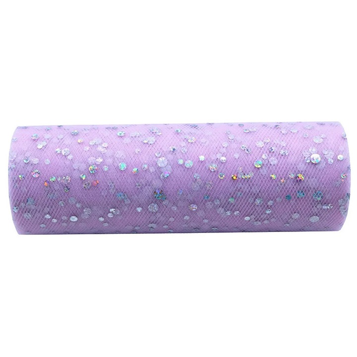 Tüll flitterekkel K0345-0808-KFCJ-xw11546, 15 cm x 9 m, kerek flitterekkel (pöttyös), lila