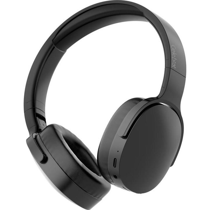 Casti wireless si cu fir Celebrat A45-BK, over-ear, Bluetooth V5.4, difuzoare 40 mm, slot microSD, baterie 250 mAh, USB-C, negru