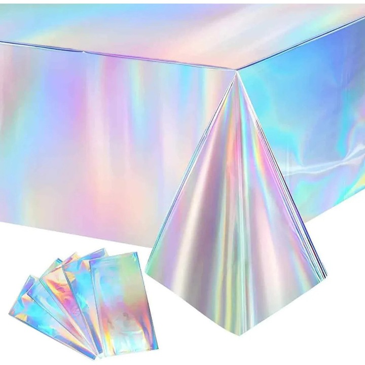 K0345-0808-KFCJ-xw12308 műanyag terítő, eldobható, 5 db-os szett, irizáló (holografikus), 137,2 x 274,3 cm