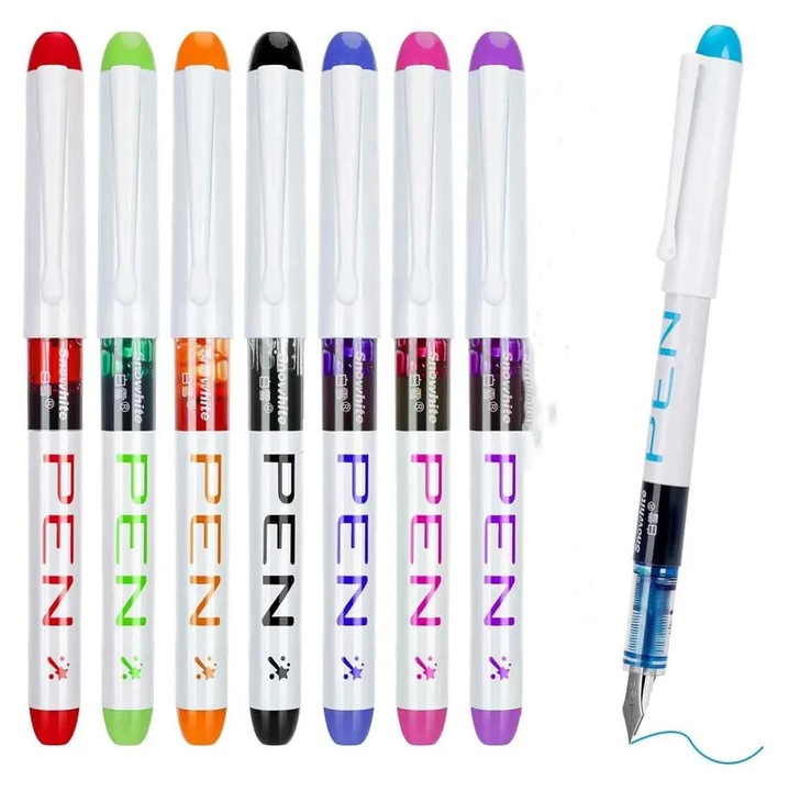 Eldobható töltőtoll EF 0,38 mm, gyorsan száradó folyékony tinta, átlátszó test, többszínű, 8 db-os készlet