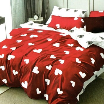 Lenjerie de pat din bumbac de lux 2 persoane, 6 piese, alb/rosu inimi Katia170 Lenjerie de pat din bumbac de lux 2 persoane, 6 piese, alb/rosu inimi Katia170
