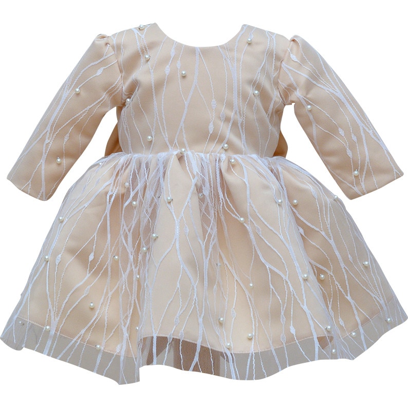Set rochita de ocazie, si bentita, Couture Bebe, Dolores, Crem