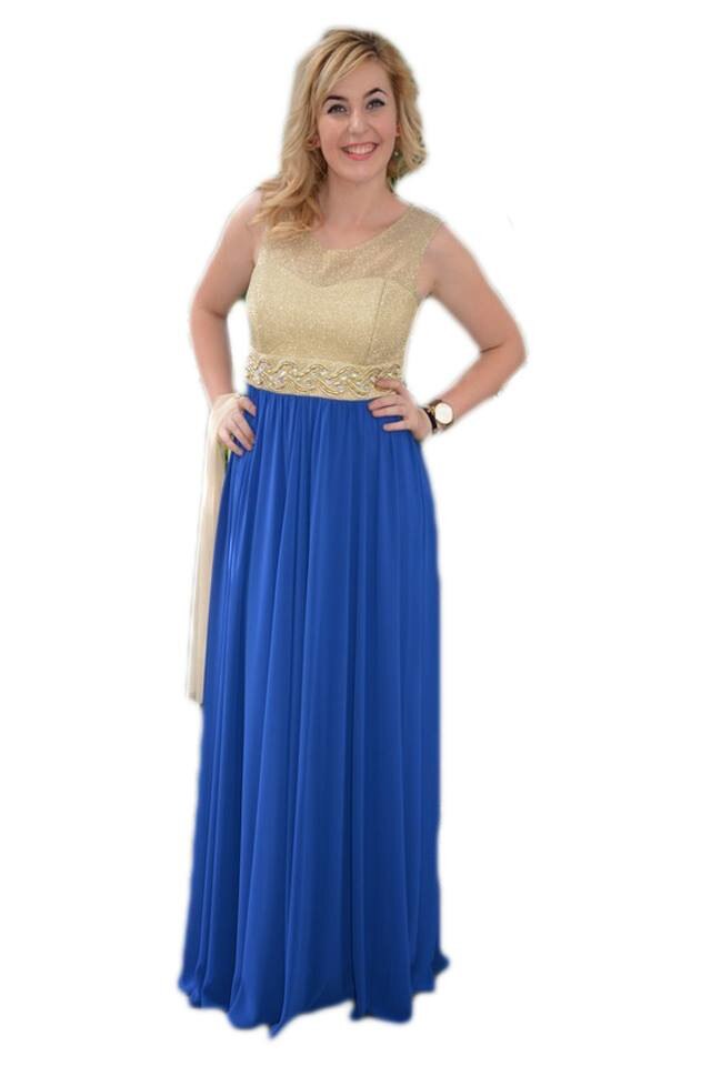 Rochie de ocazie, cu insertii de margele , D&J Exclusive, Albastru