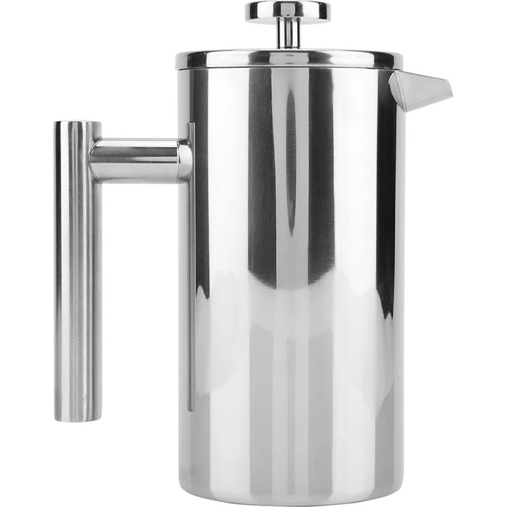 Cafetiera French press K0345-0808-KFCJ-xw16375, dublu perete din otel inoxidabil, argintiu, 800 ml