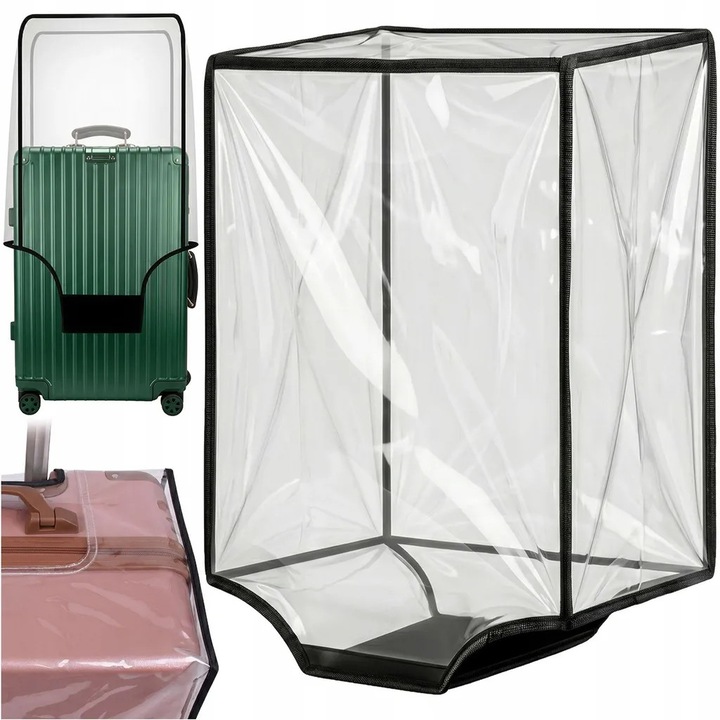 Прозрачен калъф за куфар K0345-0808-KFCJ-xw18084, устойчив PVC, черни кантове, велкро 10 см, за среден куфар 67 x 47 x 33 см