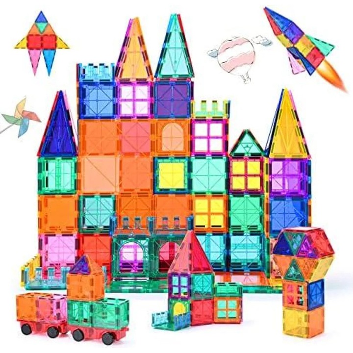 Комплект магнитни части K0345-0808-KFCJ-xw19495, STEM играчка от ABS със силни магнити, съвместим с други комплекти, многоцветен, 100 части