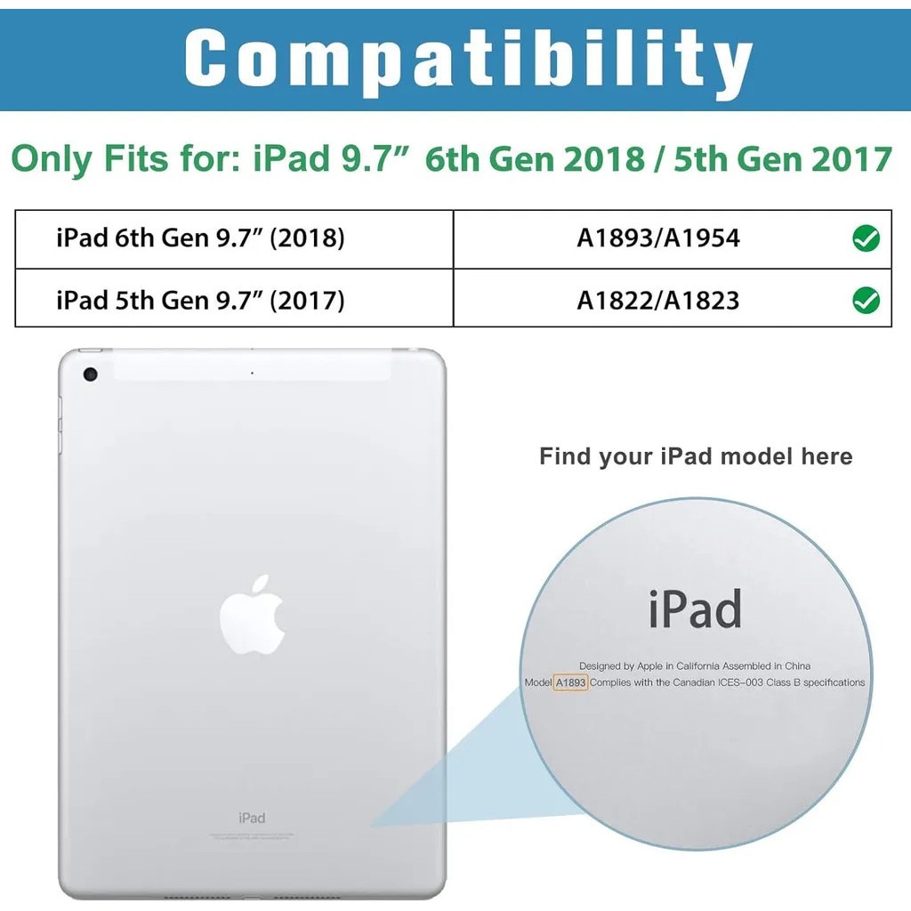 Husa pentru iPad 9.7 compatibila cu iPad 6 (2018) A1893/A1954 si iPad 5 (2017) A1822/A1823, Smart Cover cu spate hard mat, negru
