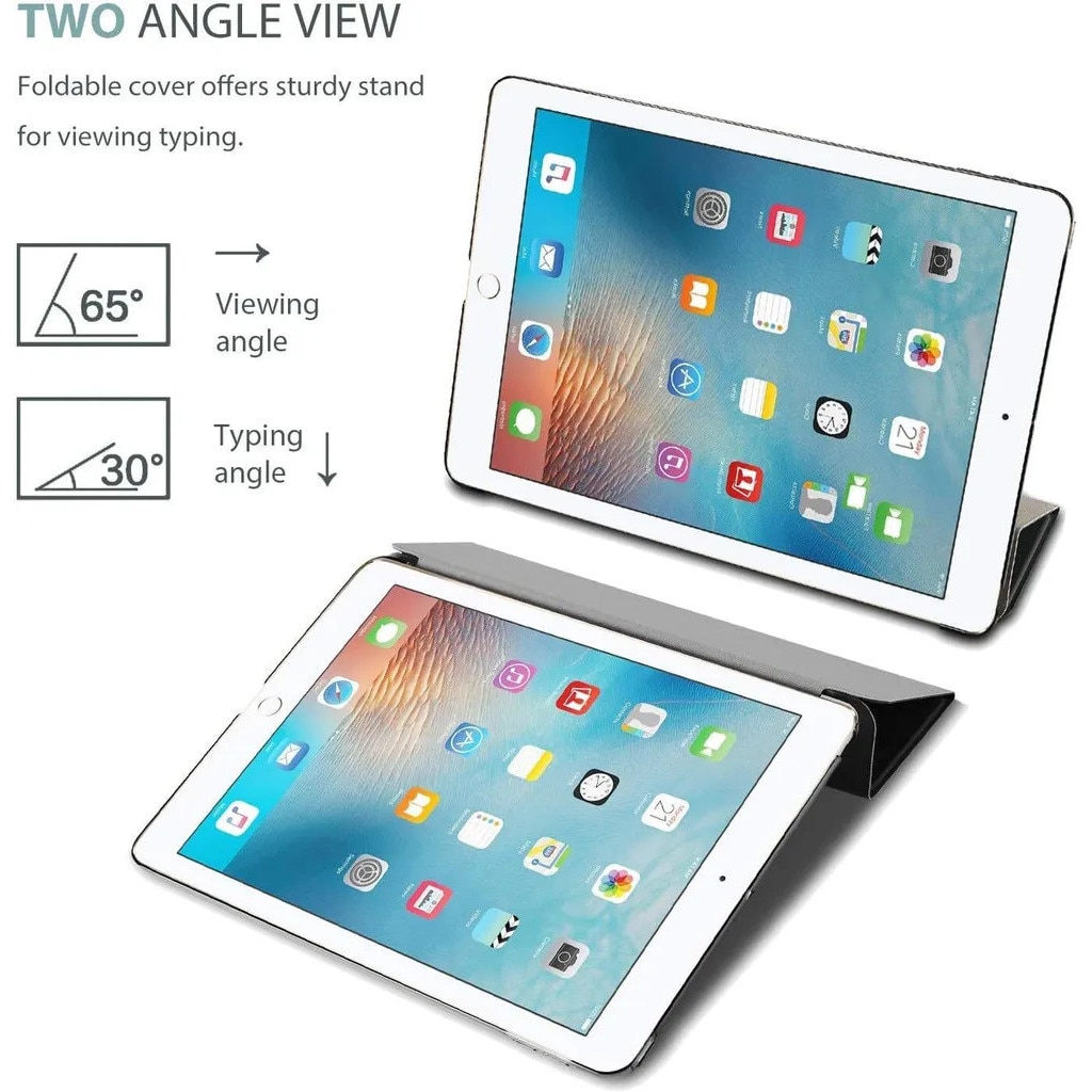 Husa pentru iPad 9.7 compatibila cu iPad 6 (2018) A1893/A1954 si iPad 5 (2017) A1822/A1823, Smart Cover cu spate hard mat, negru