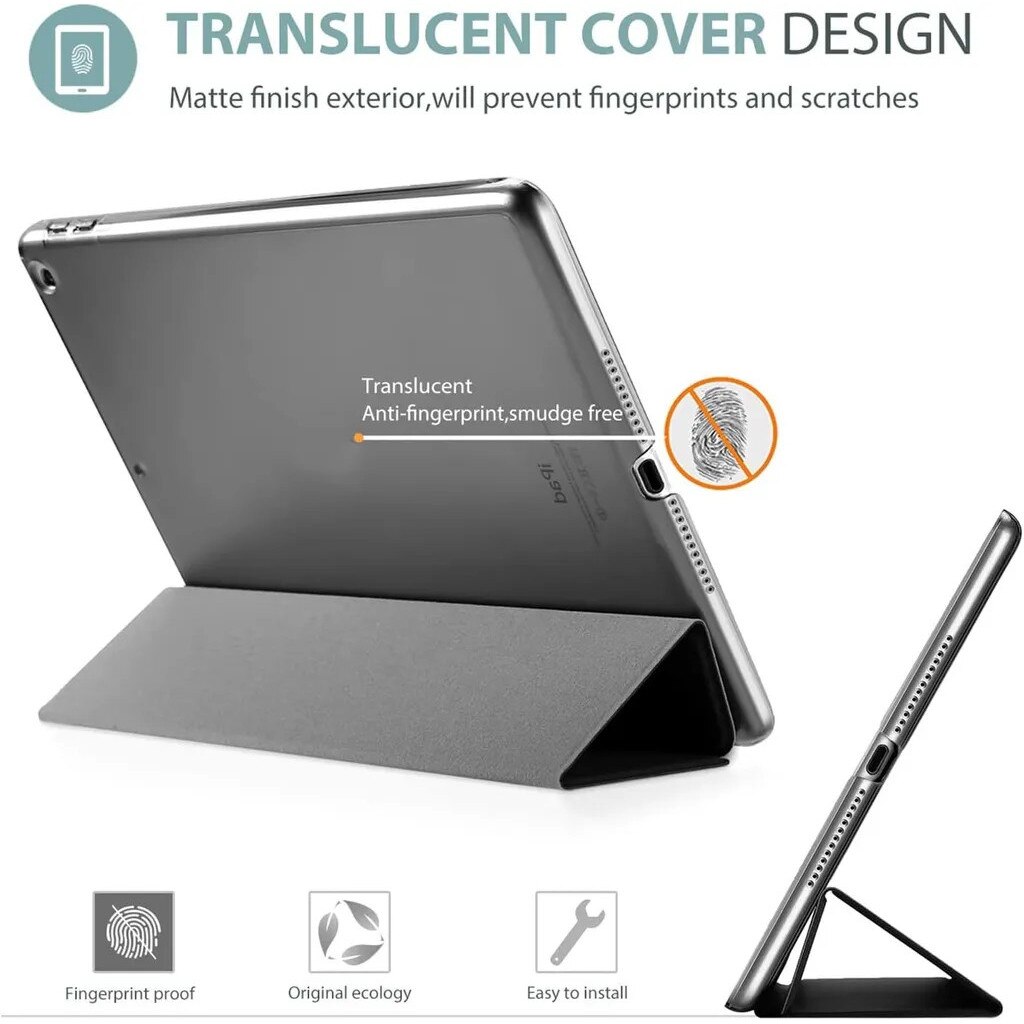 Husa pentru iPad 9.7 compatibila cu iPad 6 (2018) A1893/A1954 si iPad 5 (2017) A1822/A1823, Smart Cover cu spate hard mat, negru