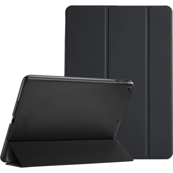 Husa pentru iPad 9.7 compatibila cu iPad 6 (2018) A1893/A1954 si iPad 5 (2017) A1822/A1823, Smart Cover cu spate hard mat, negru