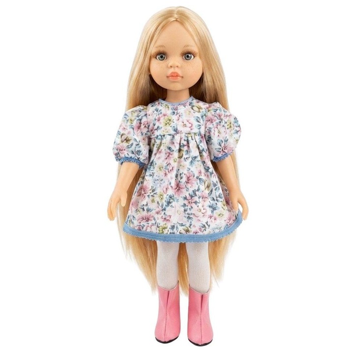 Papusa Paola Reina 798870, vinil, rochie florala, multicolor, 32 cm